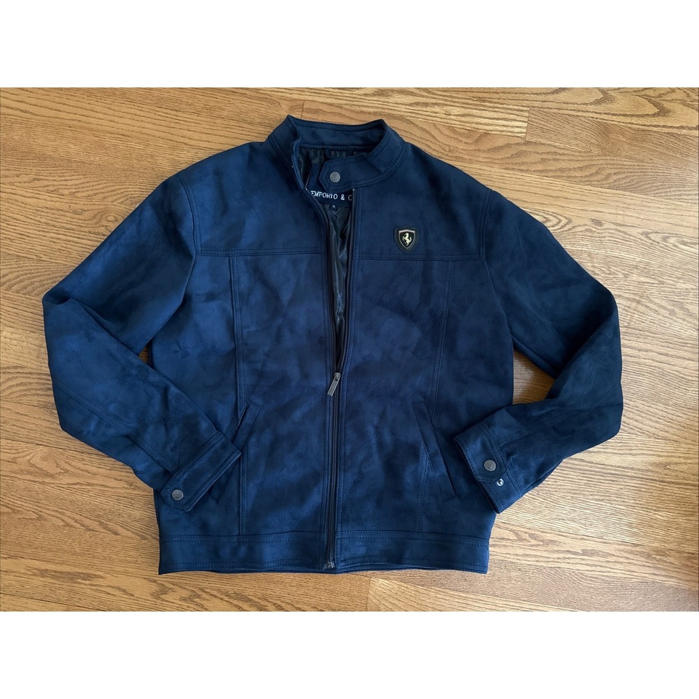 Emporio & Co Blue Suede Ferrari Coat XL Made In Italy